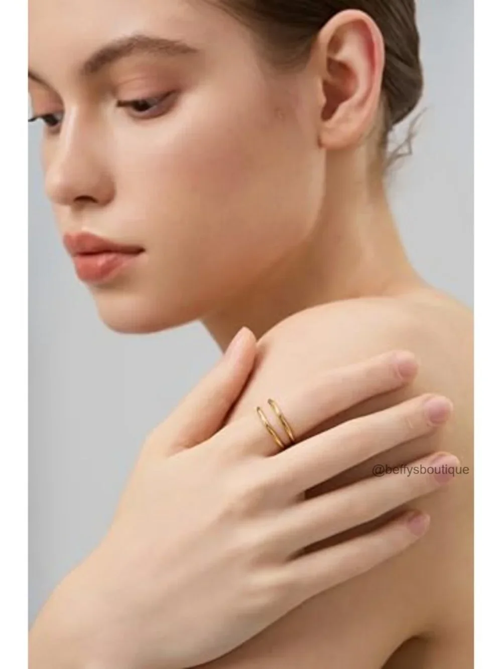 14K Gold Two Row Band Ring for Women - Dainty Chunky Stacking Ring